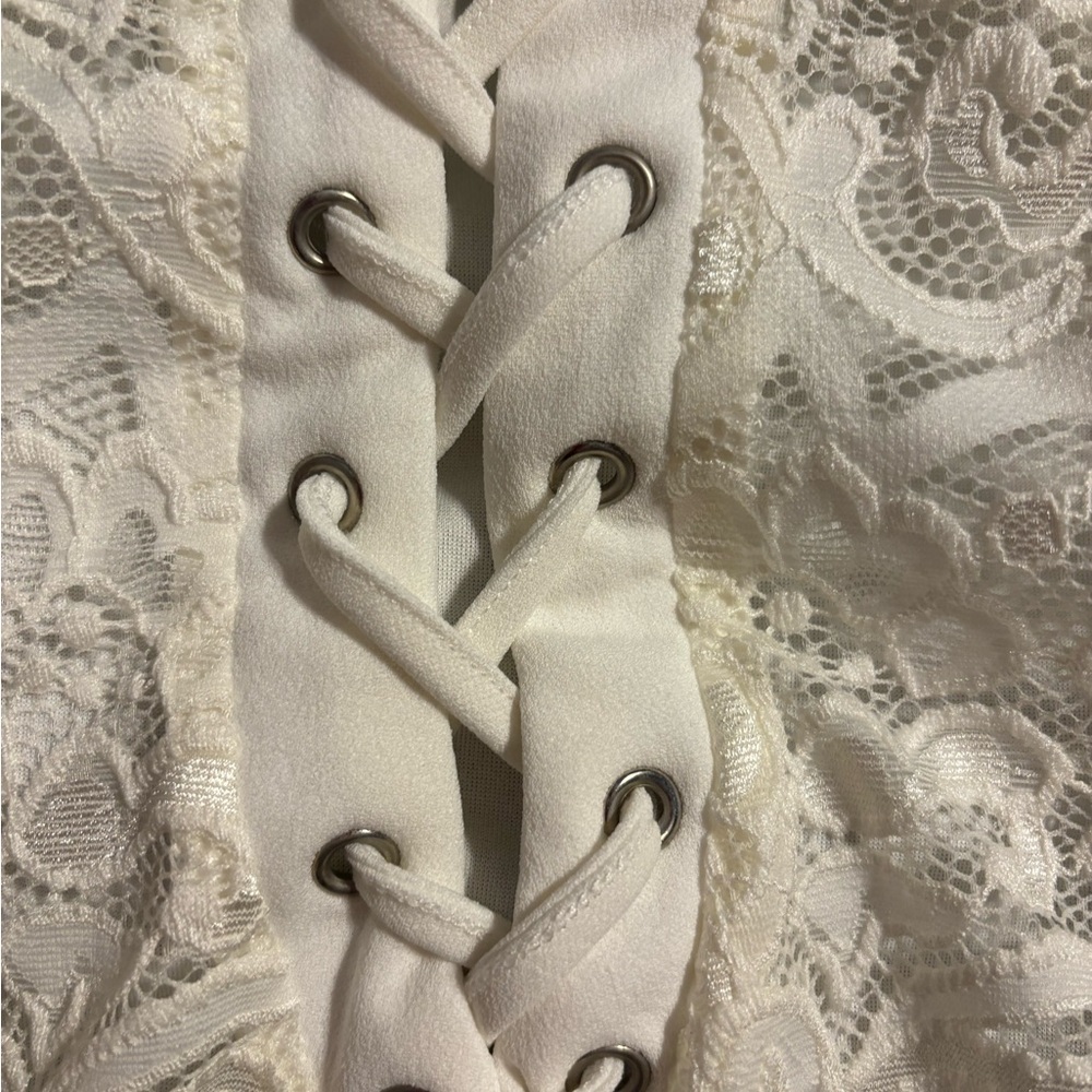 White Lace-Up Halter Bodysuit - Picture 9 of 15